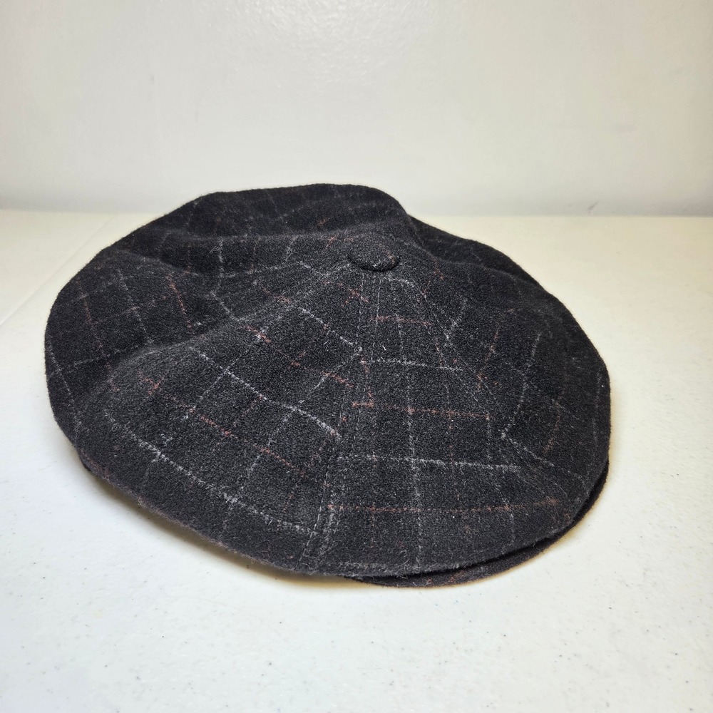 Ornella Italy Wool Cashmere‎ Newsboy Cap Black Plaid Vintage Hat Large